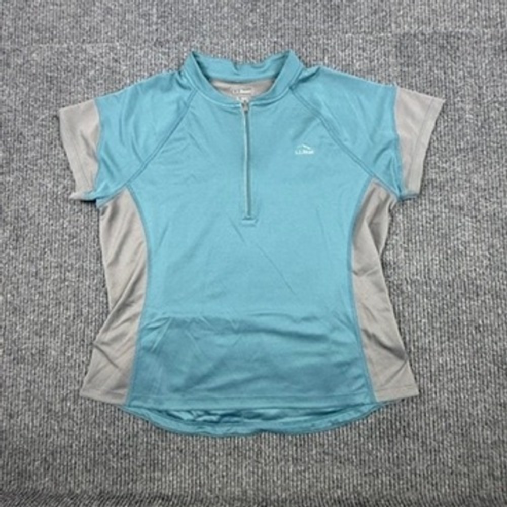 LL Bean Womens Size XL Cycling Jersey Blue Mauve Quarter Zip Short Sleeve 506382